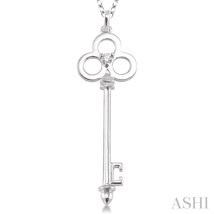 1/20 Ctw Round Cut Diamond Key Pendant in Sterling Silver with Chain