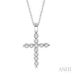 1/10 Ctw Round Cut Diamond Cross Pendant in Sterling Silver with Chain