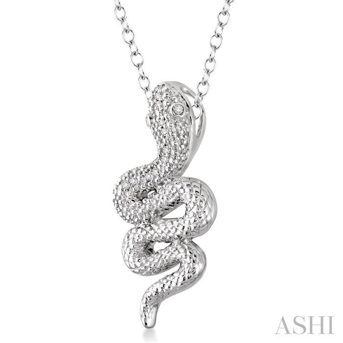 1/20 Ctw Round Cut Diamond Snake Pendant in Sterling Silver with Chain