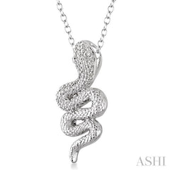 1/20 Ctw Round Cut Diamond Snake Pendant in Sterling Silver with Chain
