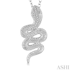 1/20 Ctw Round Cut Diamond Snake Pendant in Sterling Silver with Chain