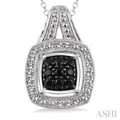 1/5 Ctw Cushion Shape Trillion Cut Black Diamond Pendant in Sterling Silver with Chain