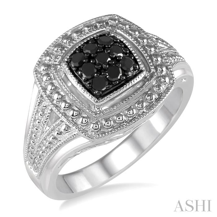 1/5 Ctw Cushion Shape Trillion Cut Black Diamond Ring in Sterling Silver