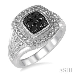 1/5 Ctw Cushion Shape Trillion Cut Black Diamond Ring in Sterling Silver