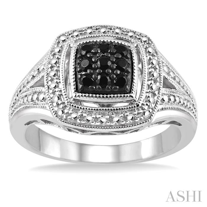 1/5 Ctw Cushion Shape Trillion Cut Black Diamond Ring in Sterling Silver