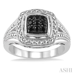 1/5 Ctw Cushion Shape Trillion Cut Black Diamond Ring in Sterling Silver