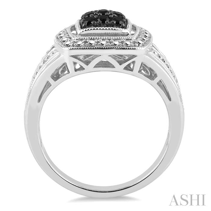 1/5 Ctw Cushion Shape Trillion Cut Black Diamond Ring in Sterling Silver