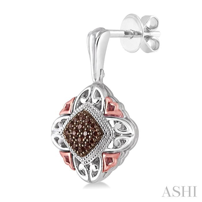1/6 Ctw Cushion Shape Single Cut Champagne Brown Diamond Earrings in Sterling Silver
