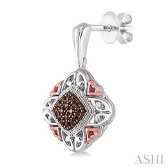 1/6 Ctw Cushion Shape Single Cut Champagne Brown Diamond Earrings in Sterling Silver