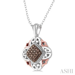 1/6 Ctw Cushion Shape Single Cut Champagne Brown Diamond Pendant in Sterling Silver with Chain