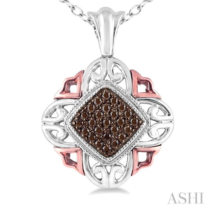 1/6 Ctw Cushion Shape Single Cut Champagne Brown Diamond Pendant in Sterling Silver with Chain