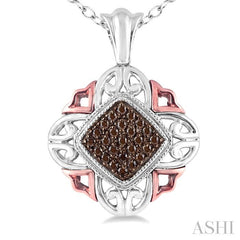 1/6 Ctw Cushion Shape Single Cut Champagne Brown Diamond Pendant in Sterling Silver with Chain