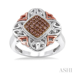 1/6 Ctw Cushion Shape Single Cut Champagne Brown Diamond Ring in Sterling Silver