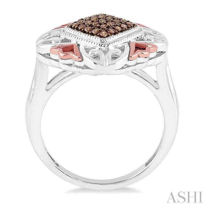 1/6 Ctw Cushion Shape Single Cut Champagne Brown Diamond Ring in Sterling Silver