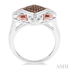 1/6 Ctw Cushion Shape Single Cut Champagne Brown Diamond Ring in Sterling Silver