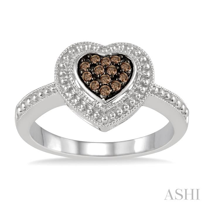 1/10 Ctw Round Cut Champagne Brown Diamond Heart Ring in Sterling Silver