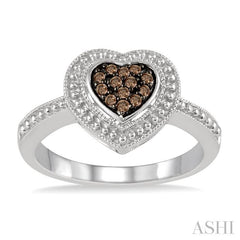 1/10 Ctw Round Cut Champagne Brown Diamond Heart Ring in Sterling Silver