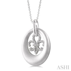 1/10 Ctw Round Cut Diamond Fleur De Lis Fashion Pendant in Sterling Silver with Chain