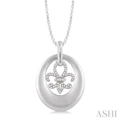1/10 Ctw Round Cut Diamond Fleur De Lis Fashion Pendant in Sterling Silver with Chain
