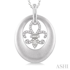 1/10 Ctw Round Cut Diamond Fleur De Lis Fashion Pendant in Sterling Silver with Chain