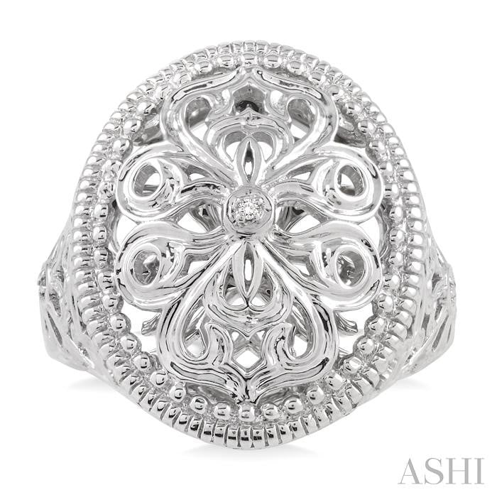 1/50 Ctw Oval Shape Round Cut Diamond Ring in Sterling Silver