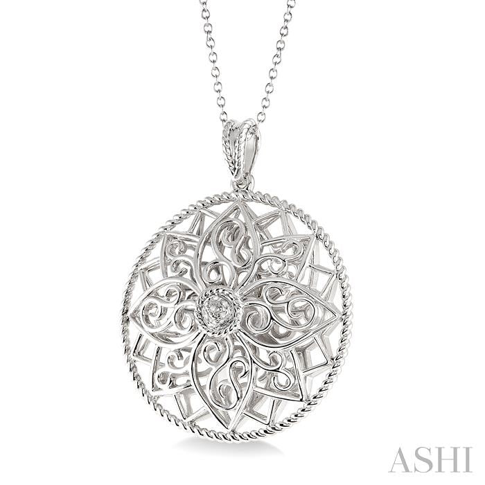 1/50 Ctw Round Cut Diamond Circle Pendant in Sterling Silver with Chain