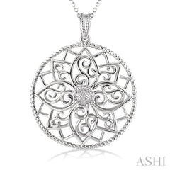 1/50 Ctw Round Cut Diamond Circle Pendant in Sterling Silver with Chain