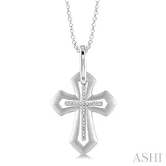 1/20 Ctw Round Cut Diamond Cross Pendant with Chain in Sterling Silver