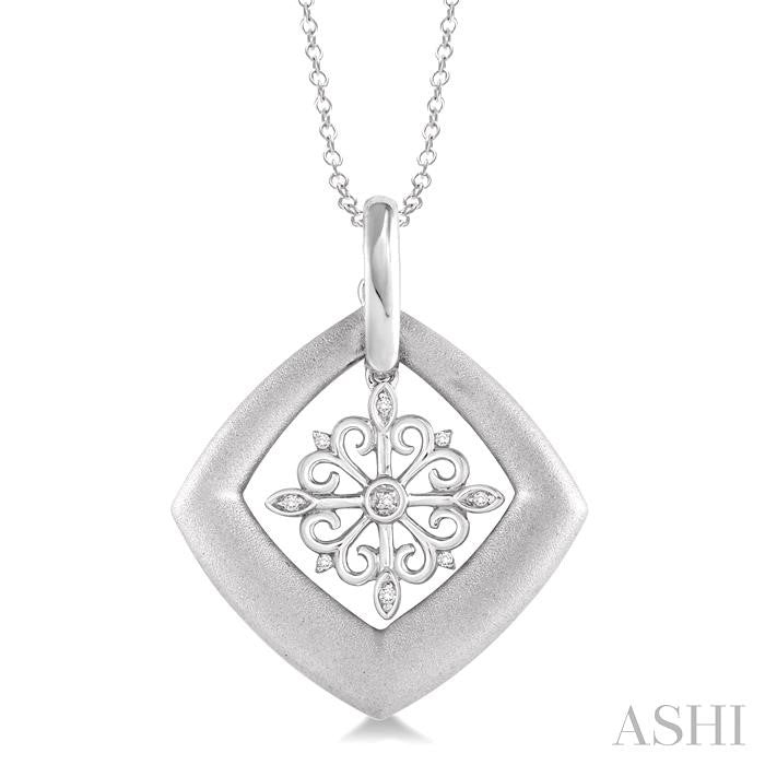 1/20 Ctw Round Cut Diamond Disk Snow Flower Pendant in Sterling Silver with Chain