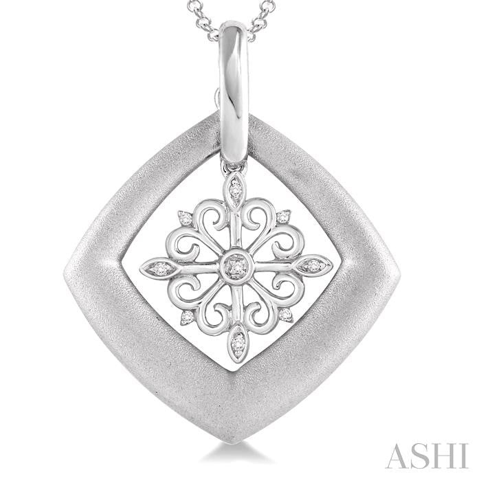 1/20 Ctw Round Cut Diamond Disk Snow Flower Pendant in Sterling Silver with Chain