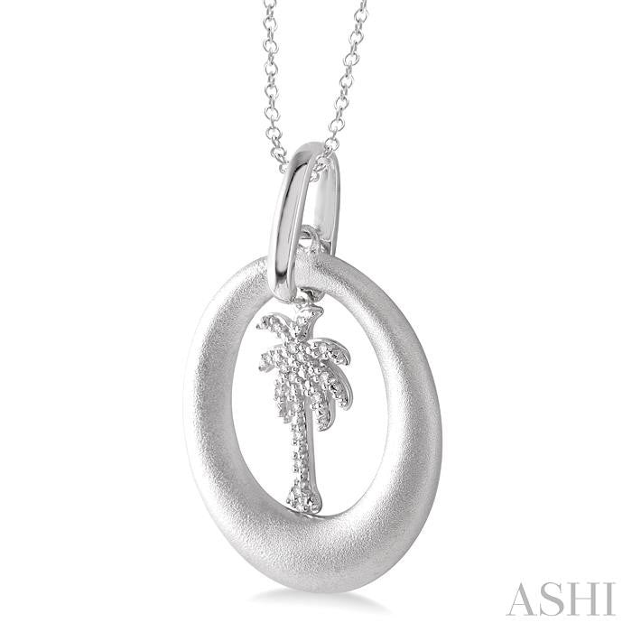 1/20 Ctw Round Cut Diamond Disk Palm Tree Pendant in Sterling Silver with Chain