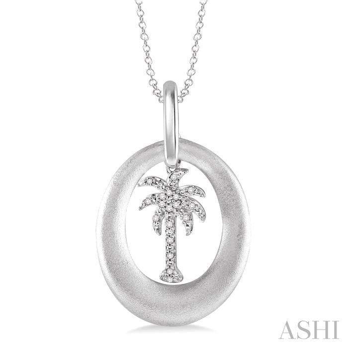 1/20 Ctw Round Cut Diamond Disk Palm Tree Pendant in Sterling Silver with Chain