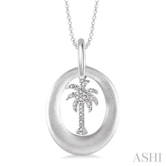 1/20 Ctw Round Cut Diamond Disk Palm Tree Pendant in Sterling Silver with Chain