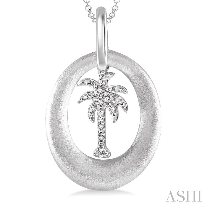 1/20 Ctw Round Cut Diamond Disk Palm Tree Pendant in Sterling Silver with Chain