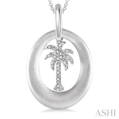 1/20 Ctw Round Cut Diamond Disk Palm Tree Pendant in Sterling Silver with Chain