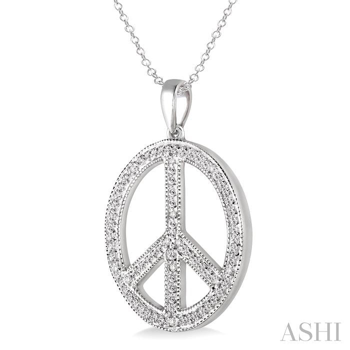 1/20 Ctw Round Cut Diamond Peace Sign Pendant in Sterling Silver with Chain