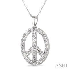 1/20 Ctw Round Cut Diamond Peace Sign Pendant in Sterling Silver with Chain