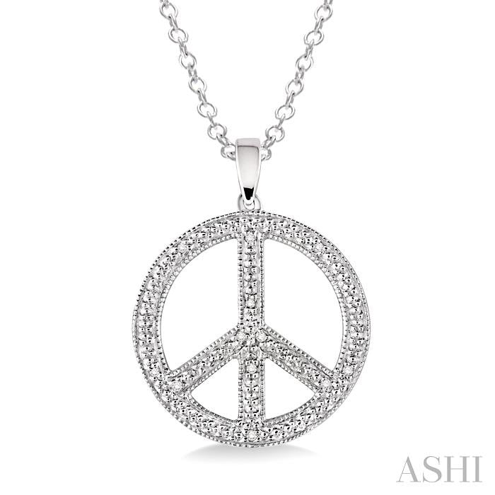 1/20 Ctw Round Cut Diamond Peace Sign Pendant in Sterling Silver with Chain