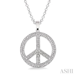 1/20 Ctw Round Cut Diamond Peace Sign Pendant in Sterling Silver with Chain