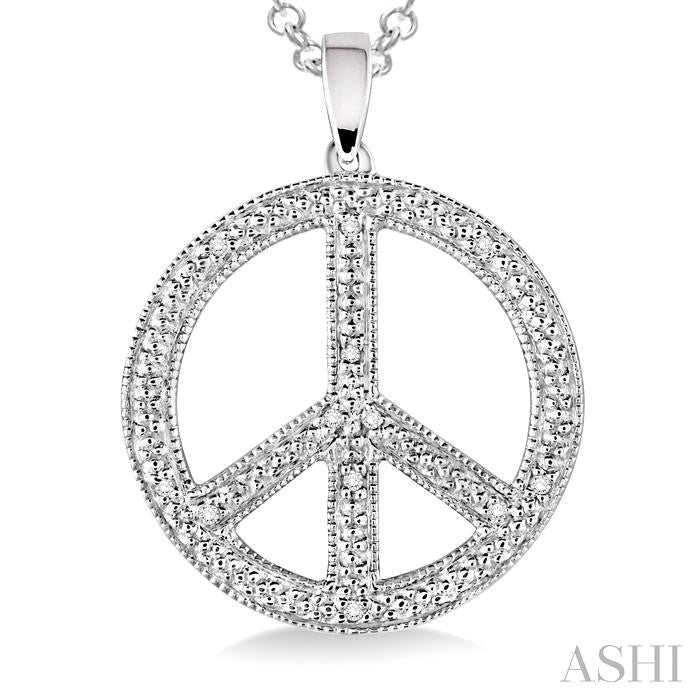 1/20 Ctw Round Cut Diamond Peace Sign Pendant in Sterling Silver with Chain