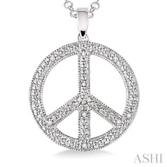1/20 Ctw Round Cut Diamond Peace Sign Pendant in Sterling Silver with Chain