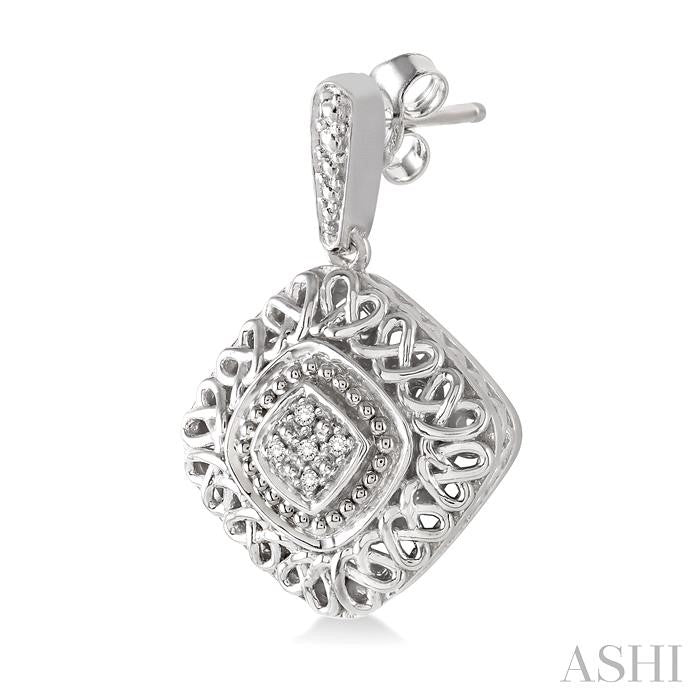 1/20 Ctw Cushion Shape Round Cut Diamond Earrings in Sterling Silver
