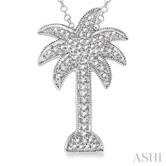 1/20 Ctw Round Cut Diamond Palm Tree Pendant in Sterling Silver with Chain