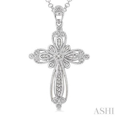 1/20 Ctw Round Cut Diamond Cross Pendant in Sterling Silver with Chain