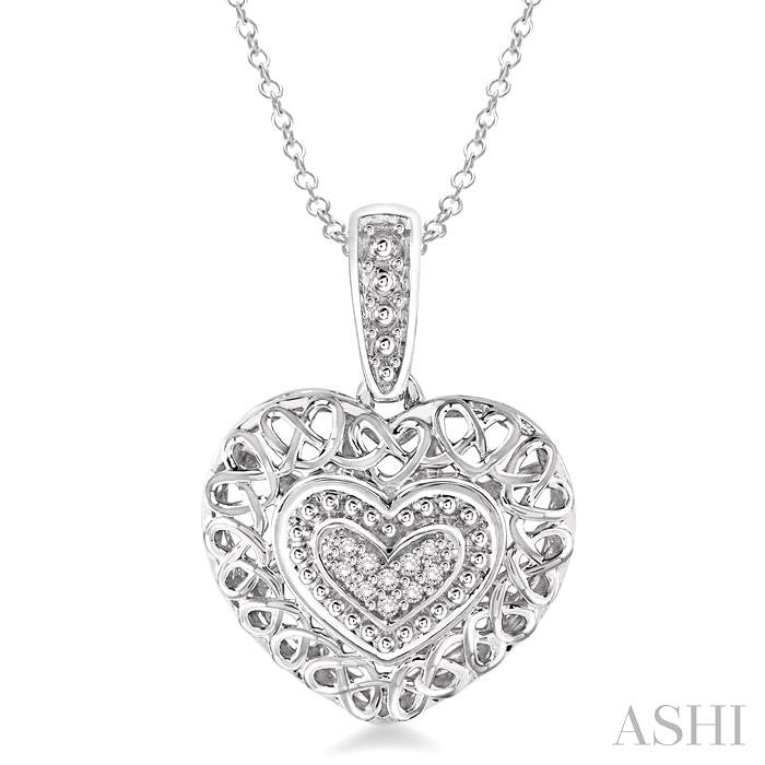 1/20 Ctw Weave Heart Shape Round Cut Diamond Pendant in Sterling Silver with Chain