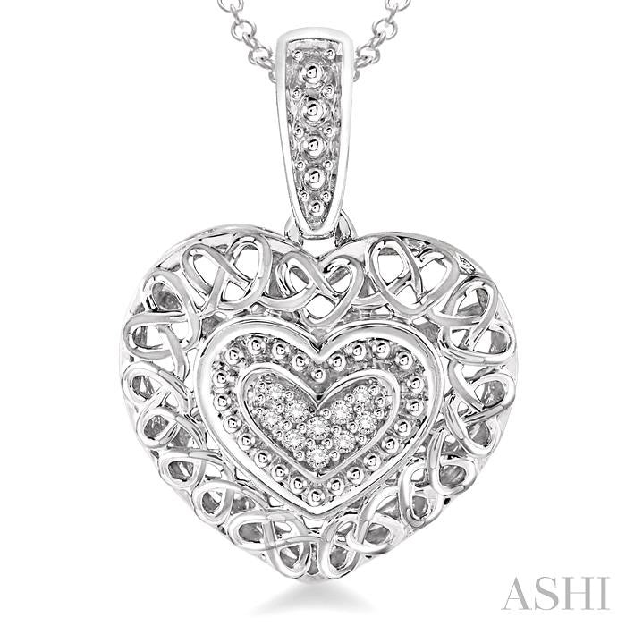 1/20 Ctw Weave Heart Shape Round Cut Diamond Pendant in Sterling Silver with Chain