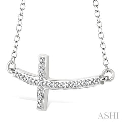 1/50 Ctw Round Cut Diamond Cross Pendant with Chain in Sterling Silver