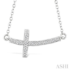 1/50 Ctw Round Cut Diamond Cross Pendant with Chain in Sterling Silver