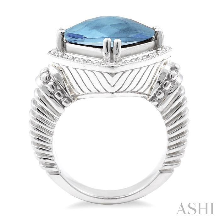 12X12 MM Cushion Shape Blue Topaz and 1/20 Ctw Round Cut Diamond Ring in Sterling Silver