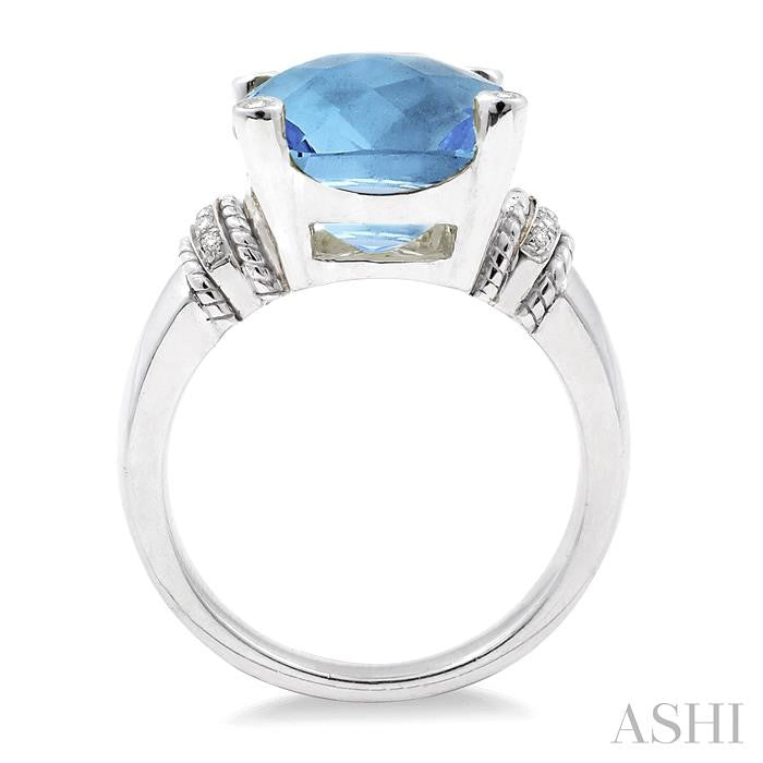 12X12 MM Cushion Shape Blue Topaz and 1/20 Ctw Round Cut Diamond Ring in Sterling Silver